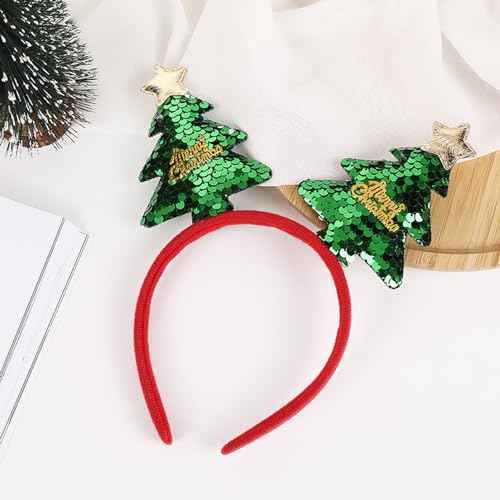 Christmas Tree Headband Sequins Hair Band Glitter Merry Christmas Hair Hoop Women Girls Green Hair Accessories Headdress for Cosplay Christmas Decoration Party Supplies Gift