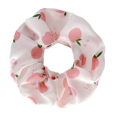 Flower Fruits Scrunchies for Hair Yellow Elastic Hair Bands Ties, Glittery Daisy Flowers Pear Cherry Strawberry Hair Ties Ponytail Holders for Women Girls (12 Pcs Fruit B)