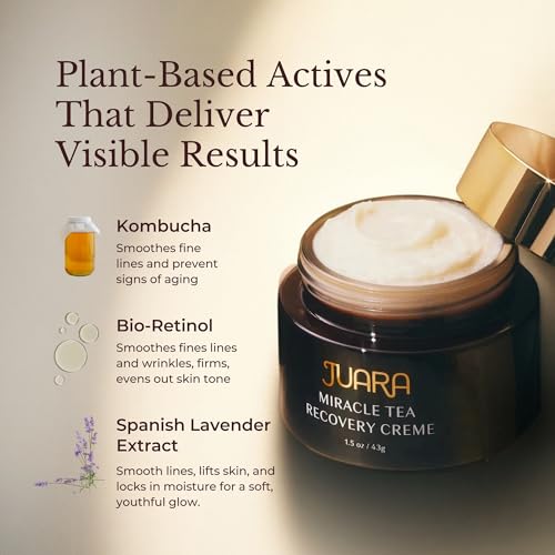 Juara Miracle Tea Recovery Creme - Anti Aging Face Moisturizer with Bio-Retinol - Sensitive Skin Face Cream for Wrinkles & Fine Lines - Firming Day & Night Cream with Fermented Black Tea - 1.5 oz