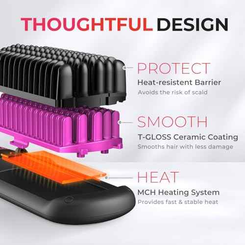 TYMO Ionic Hair Straightener Brush - One-Step Hair Straightener for Women, Straightening Brush with Negative Ions, 16 Temp Settings, LCD Display, Dual Voltage, Hot Comb Flat Iron for Frizz-Free Styles