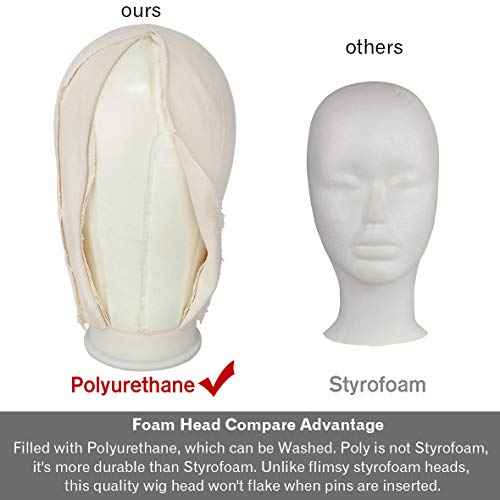 Leeven 21"-24" Poly Canvas Block Head Professional Mannequin Canvas Head for Making, Drying,Styling Wigs with Table Clamp Stand 22 Inch