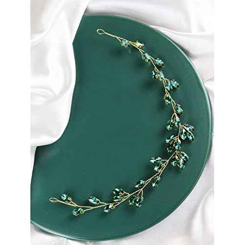 Simple Rhinestone Headband Green Red Wedding Hair Accessories for Brides Bohemian Tiaras for Women and Girls Goddess Costume Hair Decoration Party Christmas Prom Bridesmaid Gifts(Green)