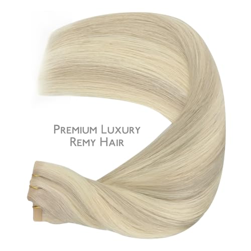 WENNALIFE Invisi Edge & Classic Tape in Hair Extensions Human Hair, 18 Inch 50g 20pcs(10pcs Invisi Edge & 10pcs Classic) Ash Blonde Highlighted Platinum Blonde Invisible Luxury Remy Hair Injected
