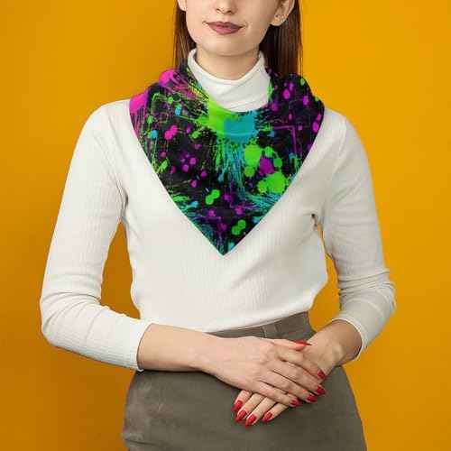 Rainbow of Neon Paint Splatters Bandana for Men Women Square Headscarf Handkerchief Silk Neck Scarf Headbands
