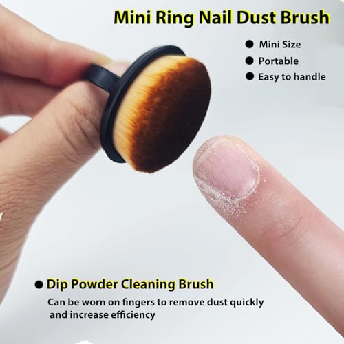 Ring Shaped Nail Dust Brush, Shuflame Black Soft Nail Dust Brush For Dip Powder, 2Pcs Mini Ring Front Nail Dust Powder Remover Tool Kit, Professional Manicure Brushes Clean Up Tools For Acrylic Nails