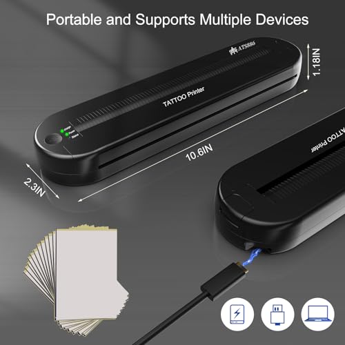 YILONG Bluetooth Tattoo Stencil Printer, Tattoo Thermal Machine with 15 Pcs Tattoo Transfer Paper, Portable Tattoo Transfer Copier Machine for Tattoo Artists and Beginners, ATS886L
