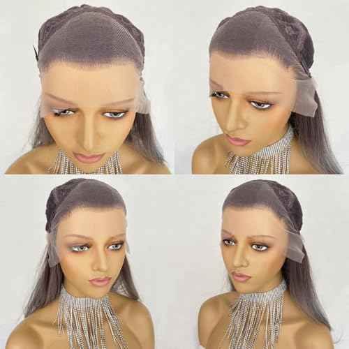 Ash Gray Brown Wig Highlight Dark Grey Color 13x4 Lace Front Wigs Layered Style Wavy Synthetic Fiber Hair 18Inch Pre Plucked for Women
