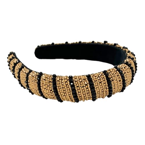 Women's Battle Cry Seed Beaded Headbands, Handmade, Black & Gold