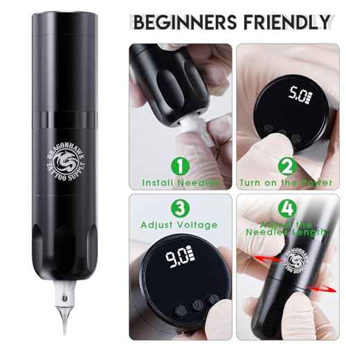 Dragonhawk Tattoo Kit Wireless Beginner Complete Tattoo Gun Machine Kit Lining Shading Practice Skin