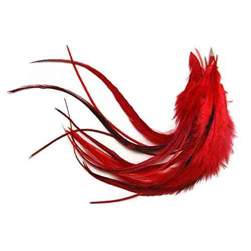 1 Dozen - Medium Solid Red Rooster Hackle Whiting Farm Hair Extension Feathers | Moonlight Feather
