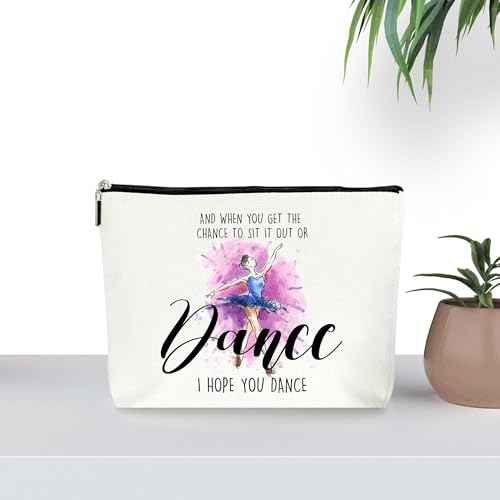 I Hope You Dance Cosmetic Makeup Bags, Dance Recital Gifts for Girls, Dance Teacher Gifts, Birthday Christmas Graduation Gifts for Women, Watercolor Ballerina Zipper Pouch Bag. (059)