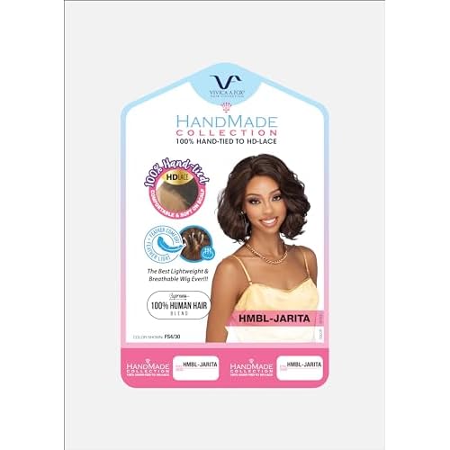 Vivica A. Fox HMBL-JARITA, Handmade & Hand-tied Wig with HD LACE, Supreme Human Hair Blend, Color 1B Off Black
