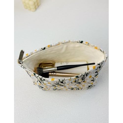 2 Pcs Makeup Bags, Large Cosmetic Bag Travel Toiletry Bag Organizer for Women, Embroidery Craft, Floral Makeup Bag Small Cosmetic Pouch Purse with Zipper Gifts for Girls Teen