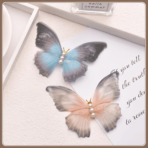 Butterfly Decorative Hair Clips - Duckbill Clips for Women Bohemian Hair Clip Non-Slip Snap Duck Bill Clips Boho Hair Accessories, Blue Grey 2 Pack