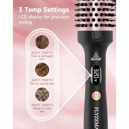 Thermal Brush, FLYZEMAA 1.5 Inch Curling Brush for Long Dry Hair, Heated Round Brush with 3 Temp Settings, 30s Fast Heat for Curling & Volumizing, Anti-Scald Nylon Bristles, Dual Voltage (Black)