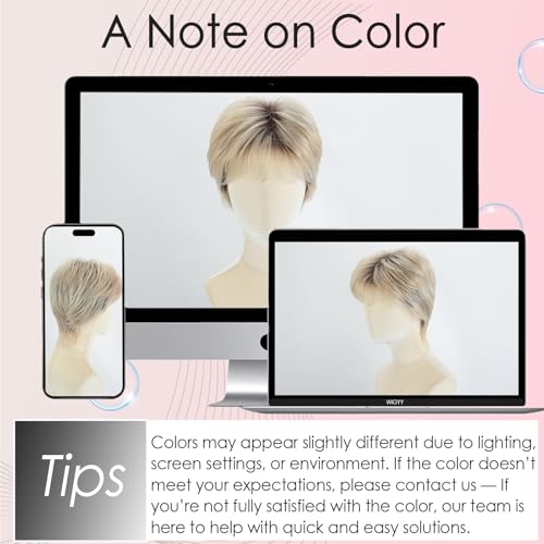 WIGYY Short Pixie Wig for White Women ? Curly Ash Blonde Wig with Dark Roots, Heat-Resistant Synthetic Wig with Bangs, Lightweight Glueless Cap for Older Women Daily Wear