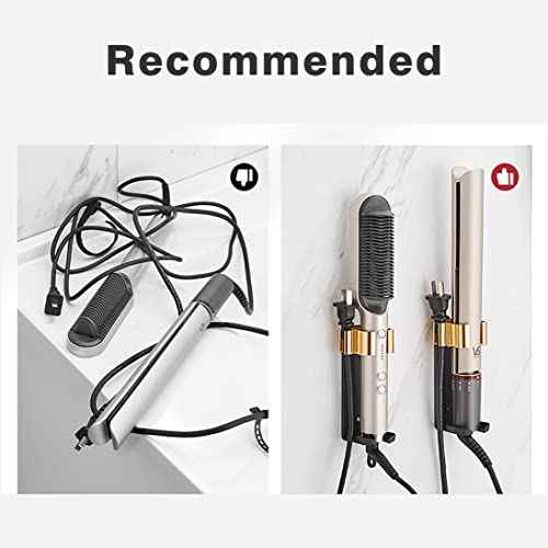 Wall Mount Holder for Hair Styling Tools - Aluminum Alloy Storage Rack for Curling Irons, Straighteners & Multi-Styler Attachments - No Drill Adhesive or Screw Mount (Black&Golden)