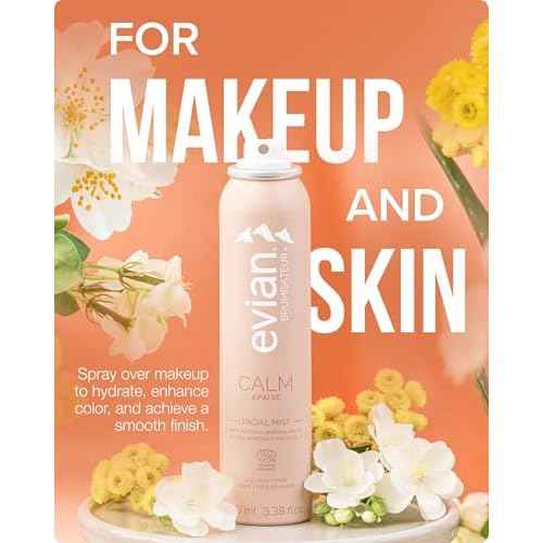 Evian Calm Facial Mist | Hydrating Mineral Water Face Spray with Aloe & Jasmine | Calming Toner Mist for Sensitive Skin | Travel Facial Spray to Hydrate, Refresh, & Calm Skin Anytime
