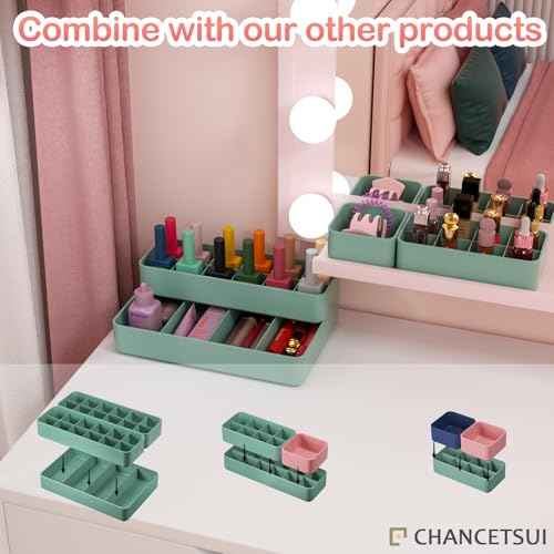 Stackable Drawer Organizer, 3 PCS Versatile Bathroom and Vanity Drawer Organizers Trays Makeup Organization and Storage Set for Lipstick, Lip Gloss, Nail Polish, Cosmetics, Skincare, Jewelry, Green