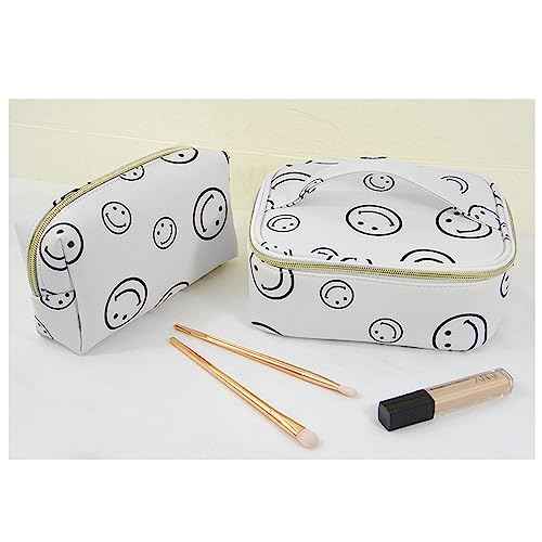 Cosmetic Bag for Purse, Small Makeup Pouch, Small Purse Organizer, PU Leather Waterproof Portable Smiley Face Storage Bag Travel Gift for Women Girls