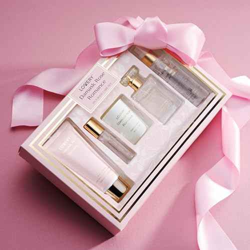 Womens Gifts, Birthday Gifts for Mom, Self Care Gifts for Women, Damask Rose Romance Spa Kit with Soy Candle, Perfume Roll On, Body Lotion, Body Mist & Eau de Parfum - Bath & Body Care Set