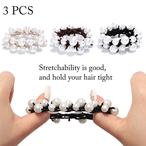 CAKURE Pearl Hair Ties Black Ponytail Holders Elastic Hair Bands Rope Hair Accessories for Women and Girls (Pack of 3)