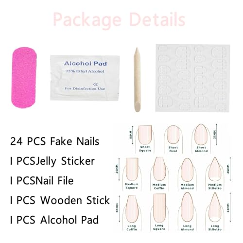 Medium Press on Nails Almond Fake Nails with 3D Bow Pearl Designs White False Nails Full Cover Acrylic Nails for Women 24Pcs
