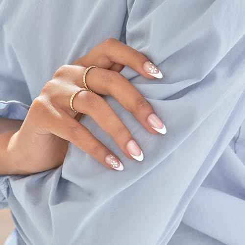 KISS imPRESS No Glue Mani Press On Nails, French, 'Fearless', Light Neutral + White Tip French, Medium, Almond Shape, Includes 30 Nails, Prep Pad, Instructions Sheet, 1 Manicure Stick, 1 Mini File