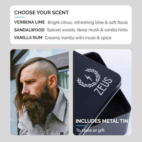 ZEUS Everyday Beard Kit for Men, Facial Hair Shampoo, Conditioner, Oil, Balm & Tin Gift Box, Premium Beard Care & Grooming Set (Made in USA) Verbena Lime