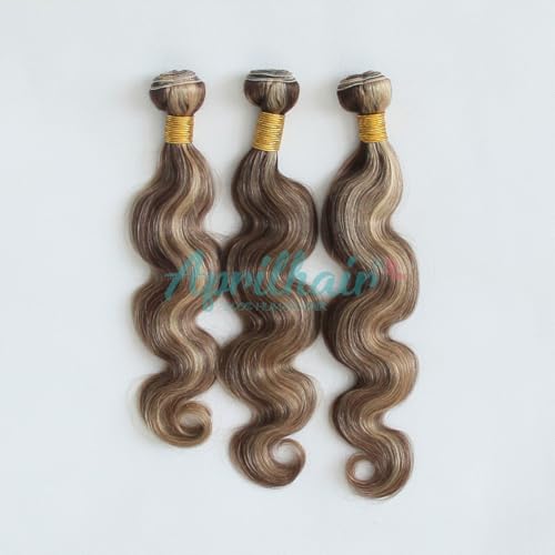 8A Machine Double Weft Raw Brazilian Virgin Human Hair Extensions Highlight P4/27 Brown Honey Blonde Body Wave 3 Bundles 10" 10" 10"