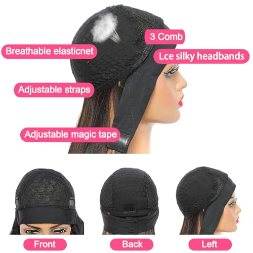 haha Water Wave Headband Wig Human Hair Curly Headband Wigs None Lace Front Wig Wet and Wavy Brazilian Virgin Human Hair Wear and Go Glueless Wig For Women Natural Black 150% Density 24 Inch