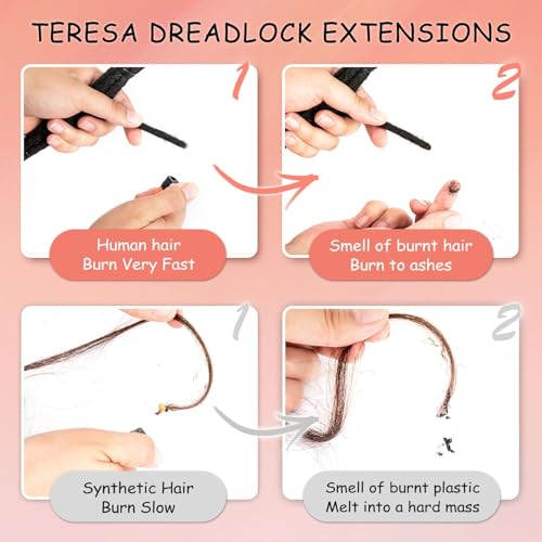 Teresa Small 0.4cm and Medium 0.8cm Width 100% Human Hair Dreadlock Extensions for Men/Women/Kids Full Hand-made Permanent Dread Locs Human Hair Can be Dyed and Bleached (16 Inch-20Strands)