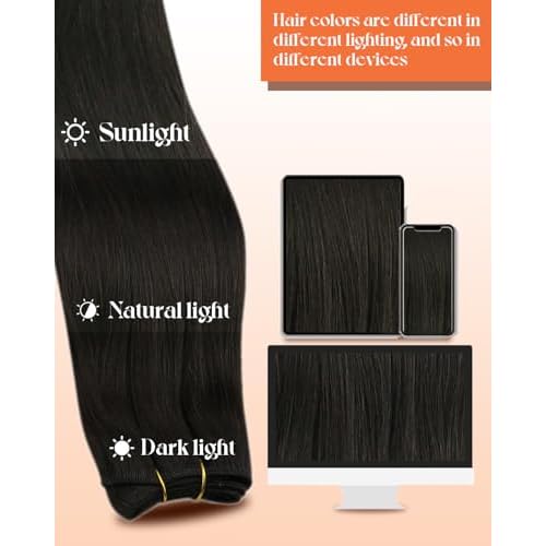 Sunny Hair 22 inch Sew in Hair Extensions Real Human Hair Jet Black Sew in Hair Extensions Long Hair Black Real Human Hair Extensions Weft Black Human Hair Weft Extensions for Women 100g