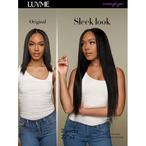 LUVME Yaki Straight Seamless 110g 7Pcs Clip in Hair Extensions Full Max with 16inch Remy Human Hair Extensions, Natural Black 100% Real Soft Hair