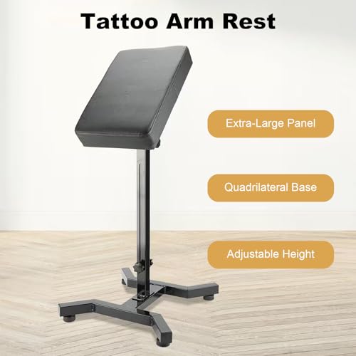 WZPB Tattoo Armrest Stand, Tattoo Arm Rest Stand Adjustable, Tiltable Thickened Black Leather Cushion, Stable Four Corner Base, Portable Tattoo Armrest for Studio Salon Tattoo