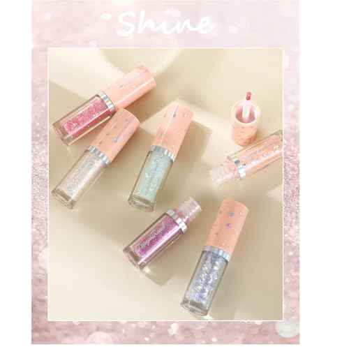 BONNIE CHOICE 6Pcs Liquid Glitter Eyeshadow Eyeliner, Korean Makeup Glitter Shinning Eye Liner Long Lasting Quick Drying Pigmented Loose Bling Under Eye Shadow Makeup Christmas Day Gifts for Women