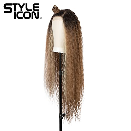 Style Icon 36" Easy-360 Lace Wigs 13x6 Free Part Lace Frontal Wigs Super Highlight Blonde Wig Long Curly Synthetic Wig (36 Inches, TTHL4/30F/613F)