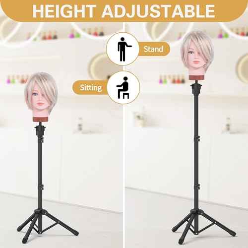 Relx Wig Head Stand - Adjustable Mannequin Head Stand - Wig Stand for Styling - Wig Stand Tripod for Cosmetology Hairdressing Training (Head Not Included)