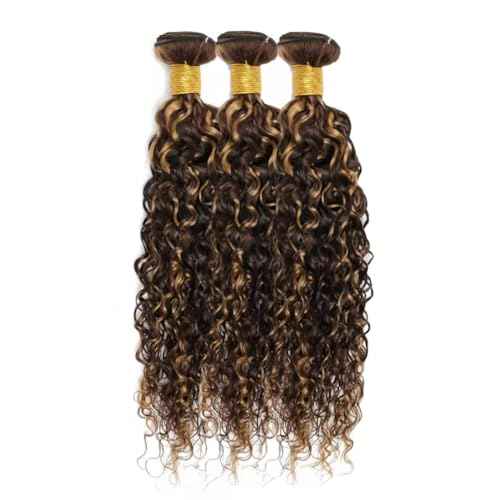 P1B30 Highlight Brown Human Hair Bundles Ombre Water Wave 3 Bundles 18 20 22 inch Two Tone Black and Brown Bundle 300g