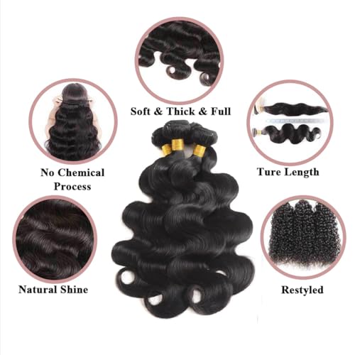 Brazilian Human Hair Bundles 12A Body Wave Bundles Human Hair Unprocessed Brazilian Virgin Hair Weave Bundles Deals Human Hair e Natural Black (black body wave bundles, 16 18 20)