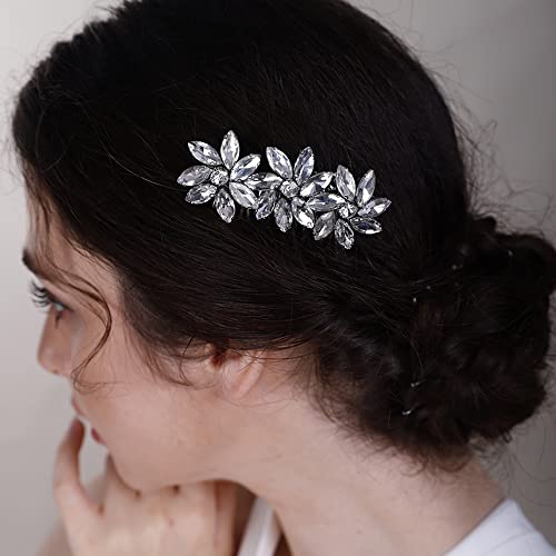 Crystal Flower Hair Comb for Women Girls Prom Crystals Hair Comb Wedding Headpiece for Bride Bridemaid Flower Girls RED