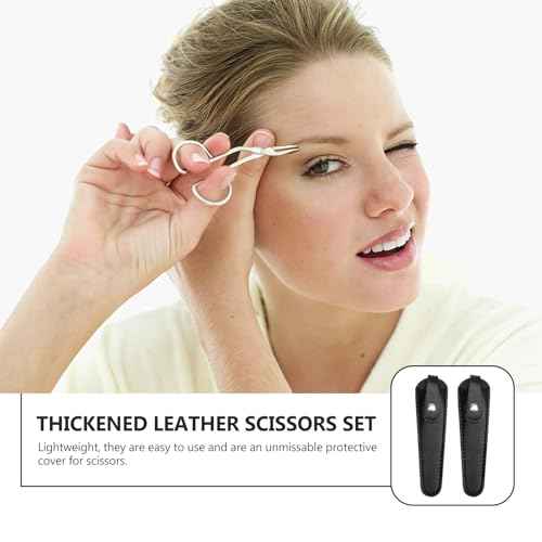 minkissy 2pcs Leather Scissor Sleeve Thicken Scissor Sleeve Leather Case Hair Case Protective s for Salon Barber (Black)