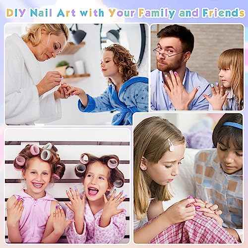 168Pcs Press on Nails for Kids Girls, Shynek Kids Fake Nails for Children Pre Glue Stickers Nails Full Cover Short Acrylic Nails Set Gifts for Girls Nail Art Decoration
