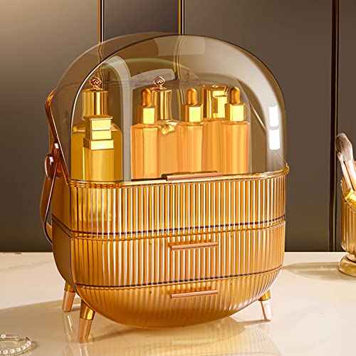 Ergocar Portable Retro Series Multi-Function Make Up Case Dustproof Cosmetic Storage Box,Cosmetics Skin Care Products Jewelry Organizer Case Finishing Box Bathroom Desktop -Amber (X-1)