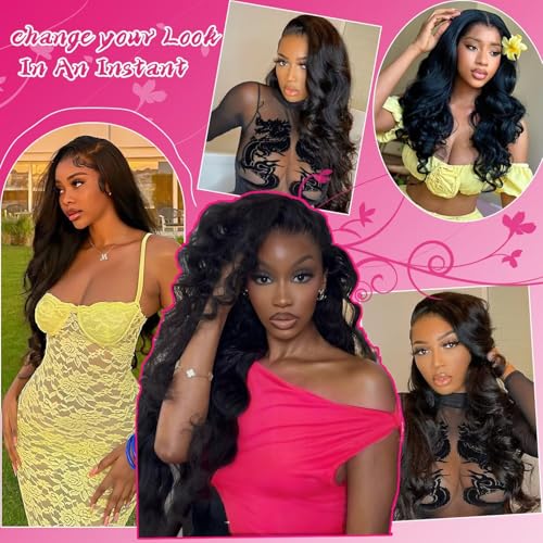13x6 Lace Front Wigs Human Hair Pre Plucked, 180% Density Body Wave HD Transparent Lace Frontal Wigs with Baby Hair for Women, Glueless Wig, Natural Black, 22 Inch