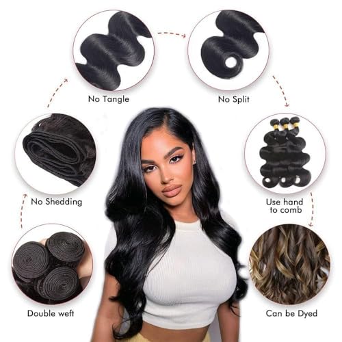 12A Human Hair Bundles Body Wave Bundles Human Hair 16 18 20 Inch 3 Bundles Hair 100% Unprocessed Brazilian Virgin Hair Deals Weave Human Hair Extension Natural Color