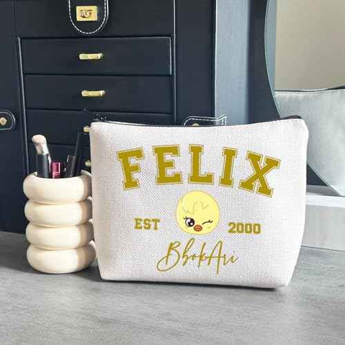 WCGXKO Korean Gift Music Group Merch Group Boys Makeup Bag Music Lover Gift (2000BbokAri), beige