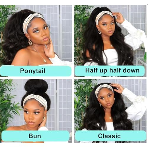 Headband Wig Human Hair Body Wave 20 inch Headband Wigs for Black Women human hair glueless Wear and Go Glueless Wig 100% Brazilian Virgin Human Hair Head band wig 150% Density