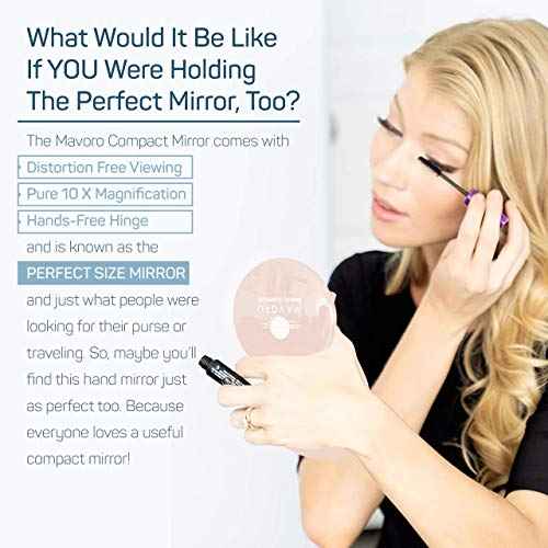 Mavoro Magnifying Compact Mirror | 1x/10x Magnification | 4" Small Pocket Purse Double Sided Travel Makeup Mirror | Folding Portable Hand Compact Mirror for Handbag and Purses (Millennial Pink)