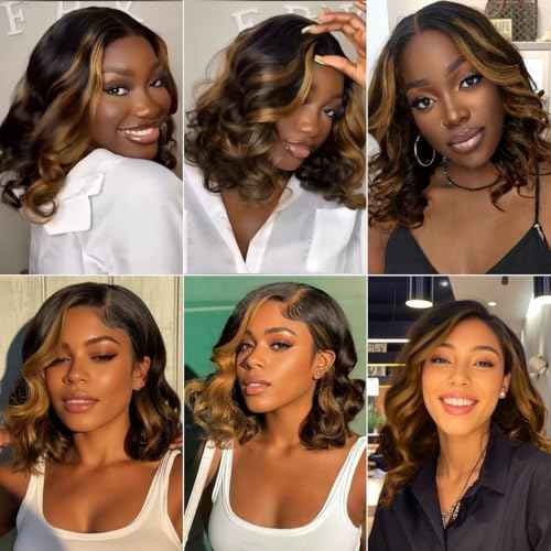 mscoco Bob Wig Human Hair 6¡¿5 Glueless Wigs Human Hair Pre Plucked Pre Cut 180% Density Closure Highlight Wig Human Hair for Black Women 1B/2/30 Wear and Go Honey Blonde Bob Wig 12inch